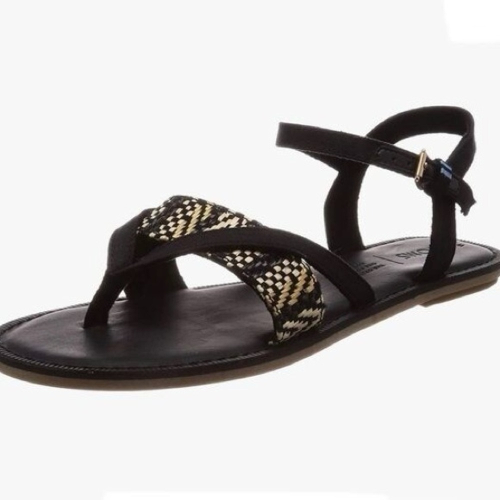 TOMS Women's 8.5M Lexie Black/Cream Canvas Ankle-High Strappy Flat Sandal NWT